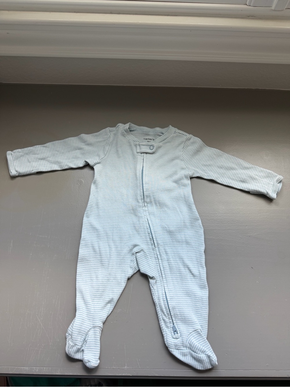 Carter's Light Blue and White Striped Footed One-Piece